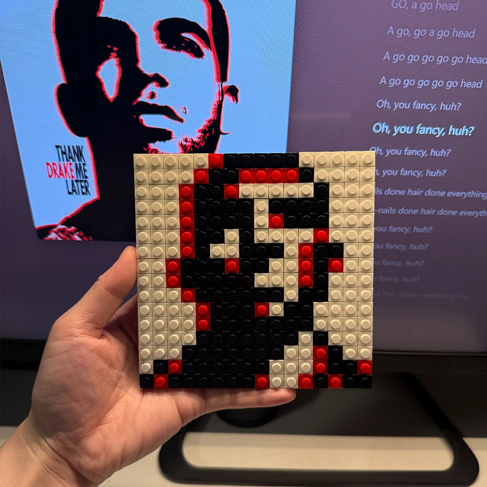 Pixel art album cover building block mosaic set — colorful brick music wall decor