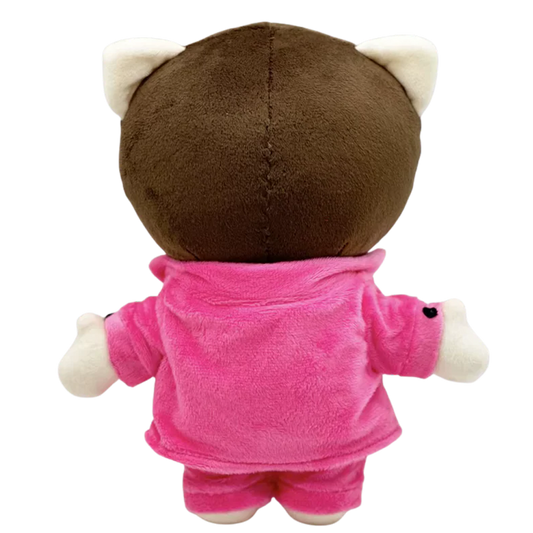 THE SWIMMING rapper plush collectible — white button-down, pink technical trousers and brunette hairline on icon figure