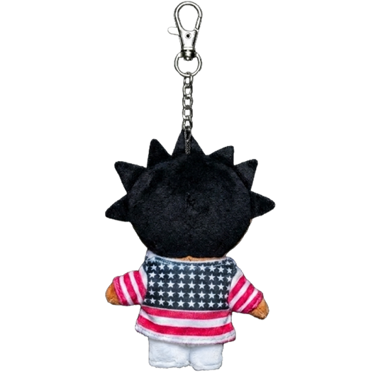 THE UZI VERT plush keychain bag charm — miniature streetwear and metal clasp hardware