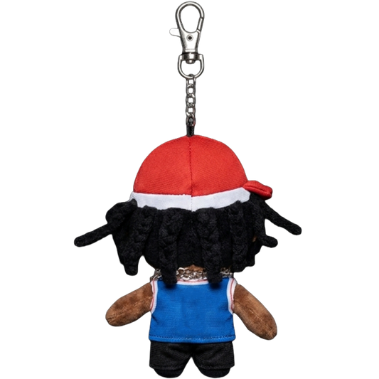 THE CARTI plush keychain bag charm — miniature streetwear and metal clasp hardware