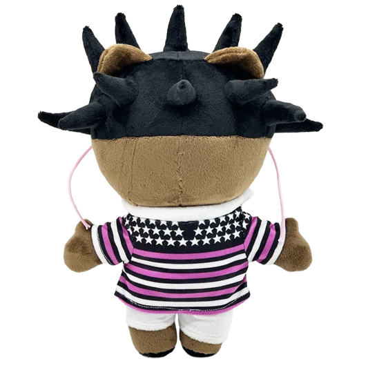 THE BABY PLUTO rapper plush collectible — hip-hop soft sculpture showing forehead script and spiked 3D textile hair