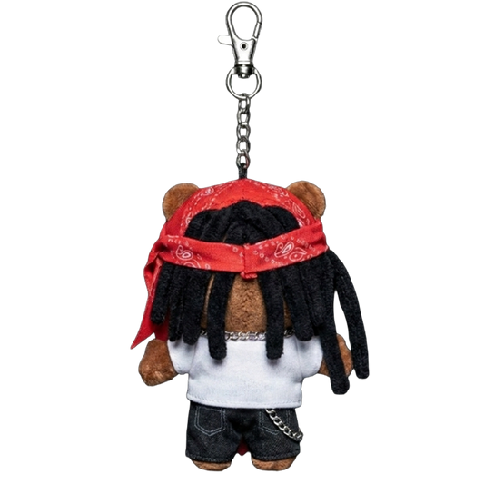 THE CARTI PREME plush keychain bag charm — miniature streetwear and metal clasp hardware