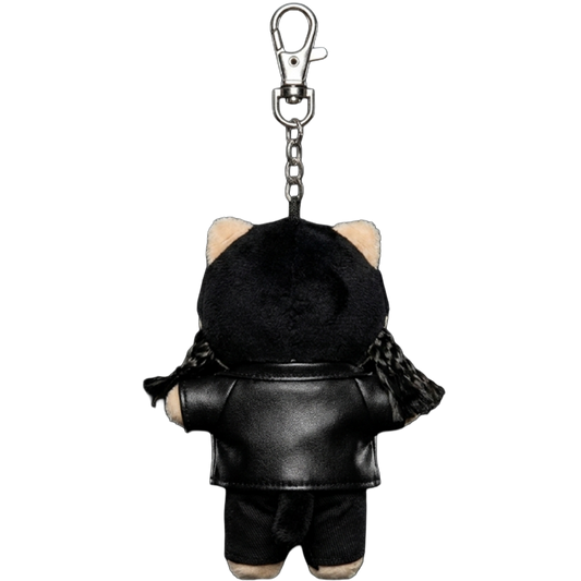 THE MASI plush keychain bag charm — signature headwear and metal clasp hardware