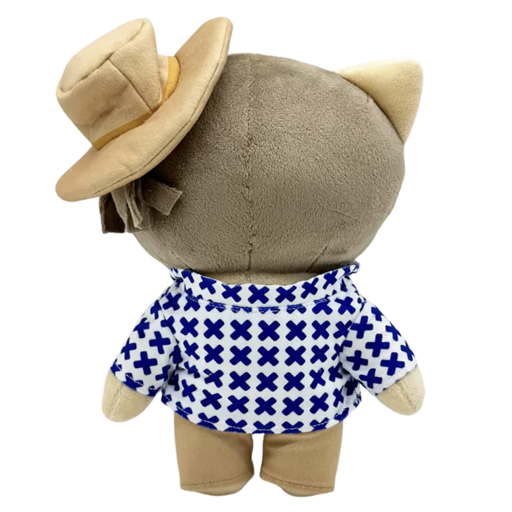 THE BAD BENITO pop plush collectible, music soft sculpture showing wide-brim desert hat with heart embroidery and side tassel