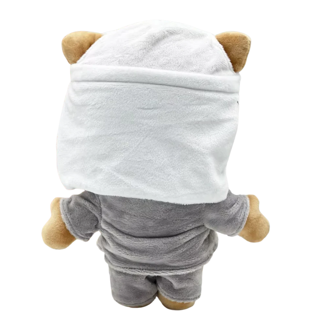 THE SLIM SHADY rapper plush collectible, hip-hop soft sculpture showing white textile headwrap and silver nameplate chain