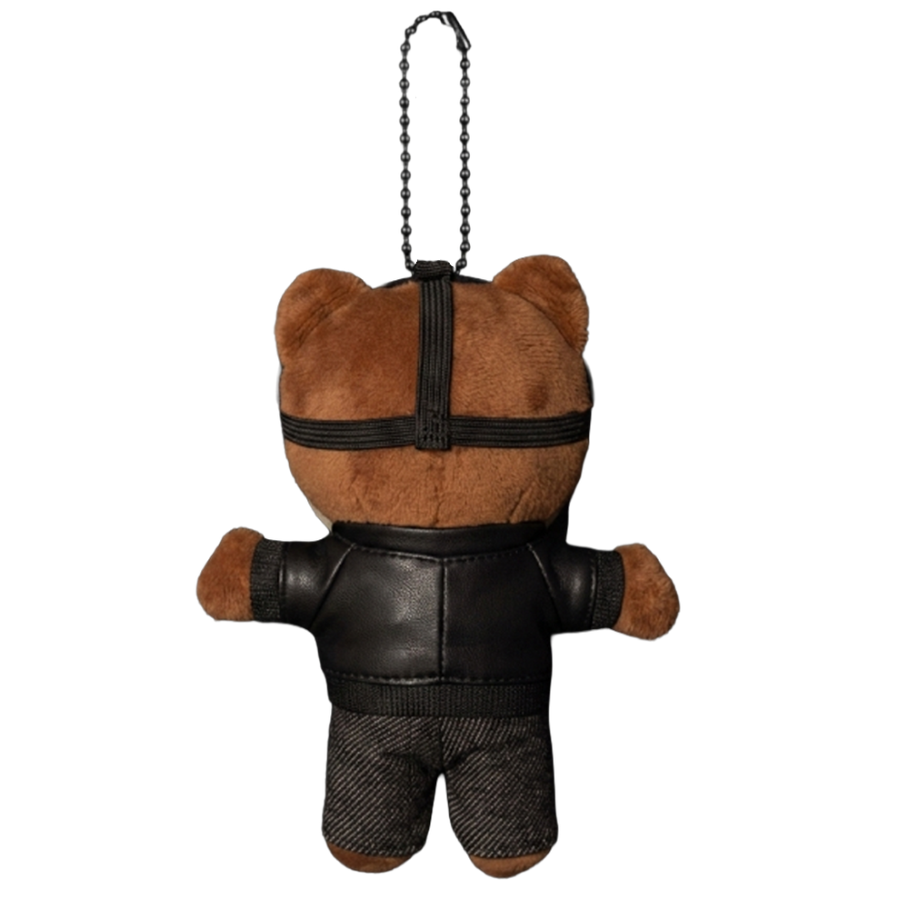 THE YE plush keychain bag charm, signature headwear and metal clasp hardware