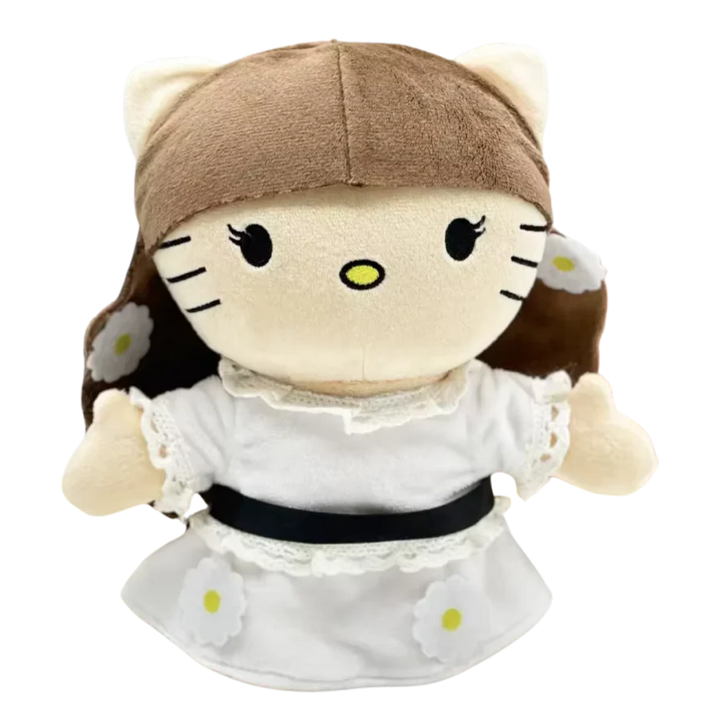 THE CHERRY COLA pop plush collectible, soft sculpture figure in white vintage lace dress with daisy-petal floral hair