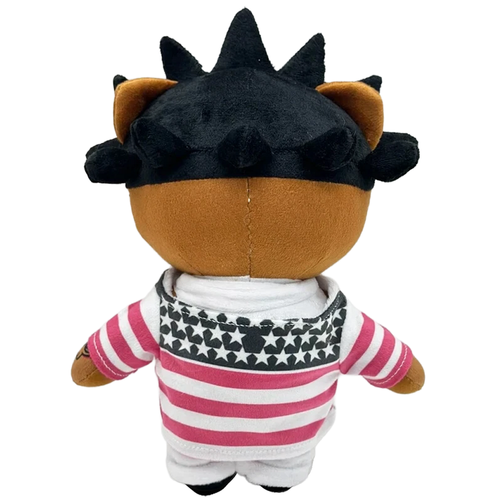 THE UZI VERT rapper plush collectible, liberty-spike black hair, septum ring and pink forehead gem, hip-hop icon display figure