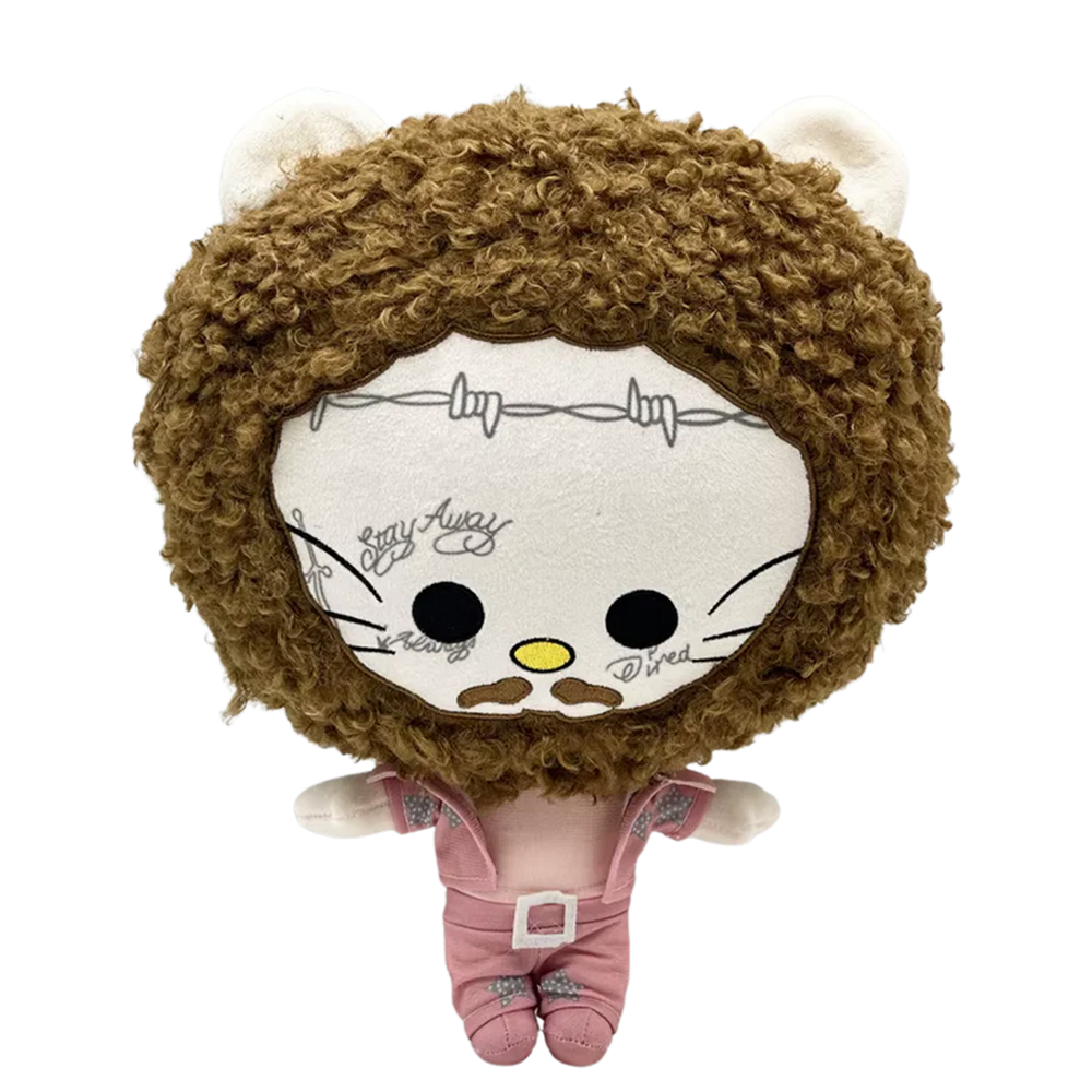 THE POST music plush collectible, soft sculpture in dusty-pink belted jumpsuit with open-collar architecture