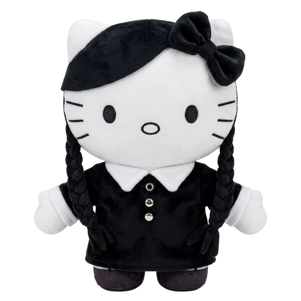 THE WEDNESDAY character plush collectible, soft sculpture figure in black velour dress with white Peter Pan collar