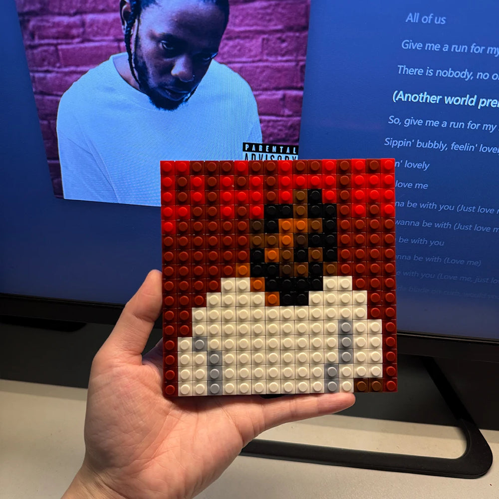 Pixel art album cover building block mosaic set — colorful brick music wall decor