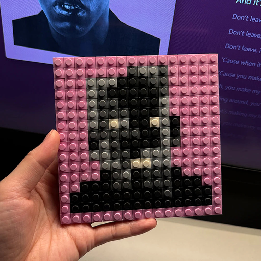Brick mosaic album cover in pixel art — colorful building block music wall art