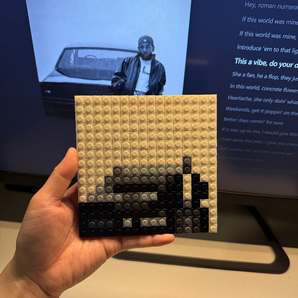 Pixel art album cover building block mosaic set — colorful brick music wall decor