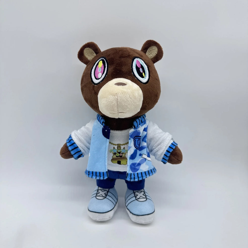 Kanye West donda custom icon plushie, 30cm bear in a black tactical vest printed DONDA over a white long-sleeve tee, view 6