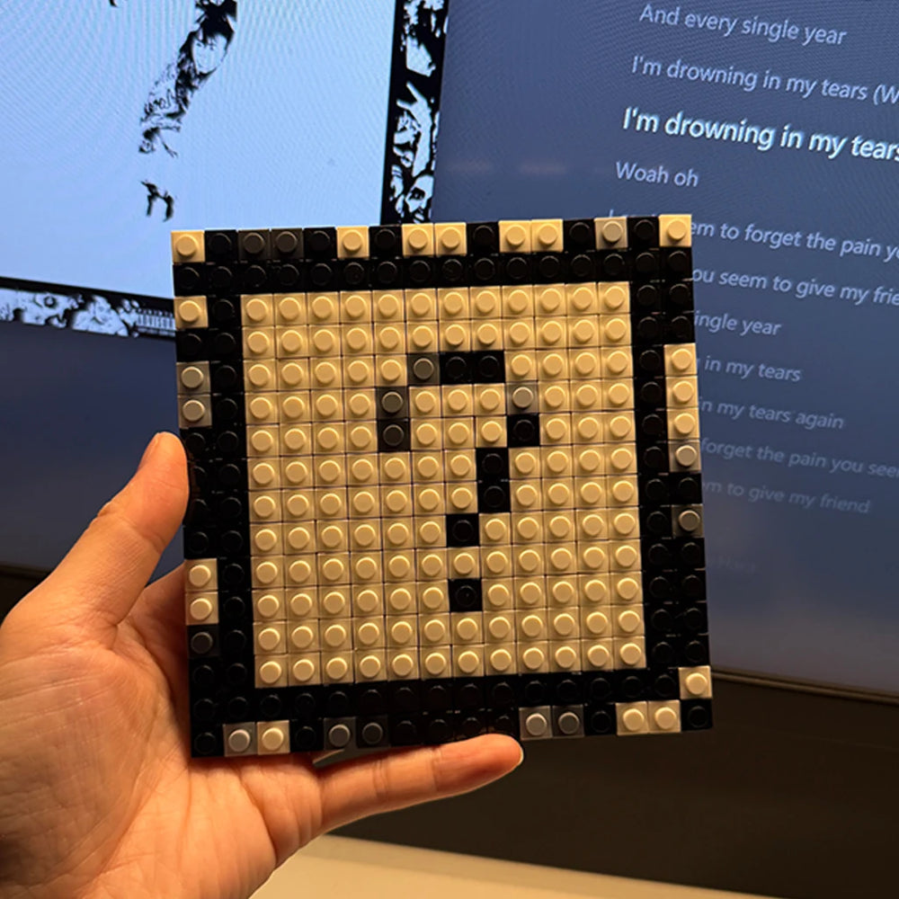 Pixel art album cover building block mosaic set — colorful brick music wall decor
