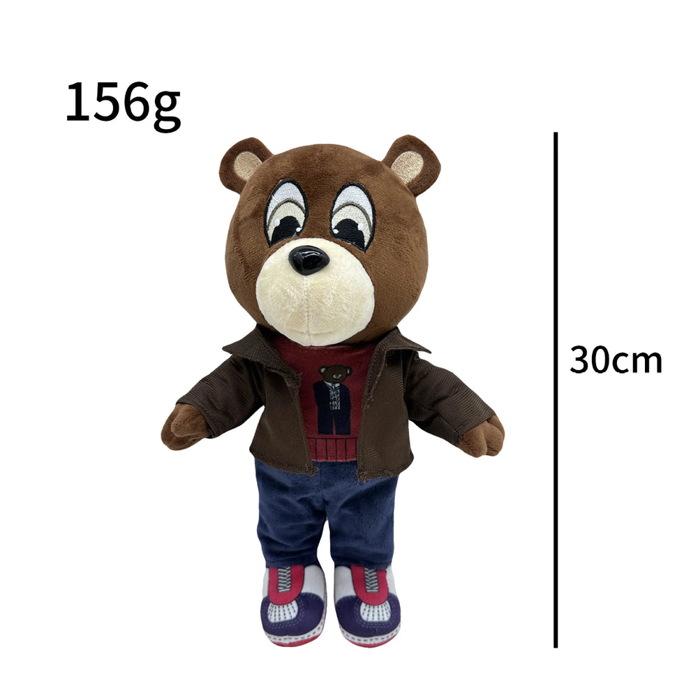 Kanye West blue scarf custom icon plushie, 27cm bear in a pale blue scarf and jacket over a graphic tee, view 11