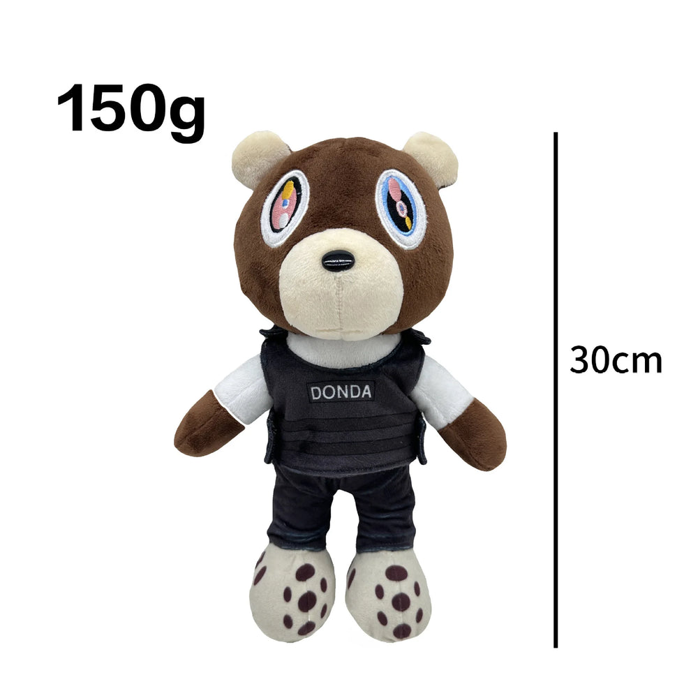 Kanye West blue scarf custom icon plushie, 27cm bear in a pale blue scarf and jacket over a graphic tee, view 13