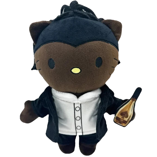 THE HOV rapper plush collectible — hip-hop soft sculpture figure in black executive blazer with gold bottle accessory