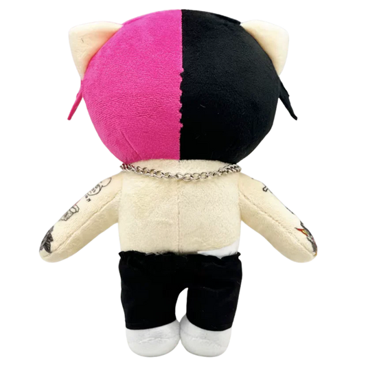 THE HELLBOY rapper plush collectible — silver Cuban link chain, black archival trousers and white technical footwear