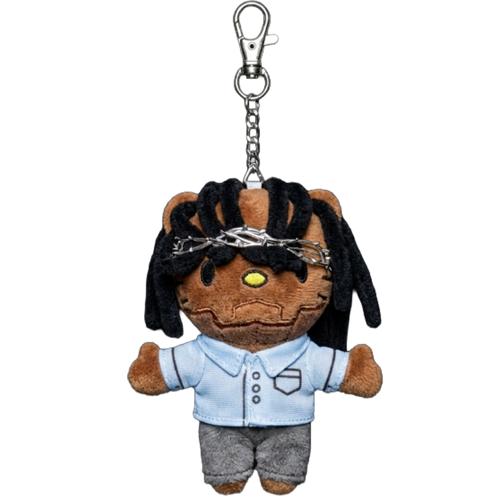 THE MR MORALE plush keychain bag charm — monospace embroidery and miniature streetwear