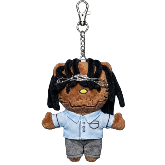 THE MR MORALE plush keychain bag charm — monospace embroidery and miniature streetwear