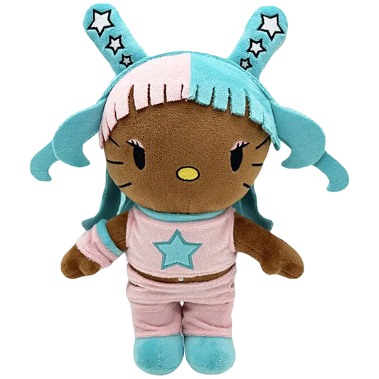 THE HOUSTON STALLION rapper plush collectible — soft sculpture figure with split-tone pink-and-teal star-mapped pigtails