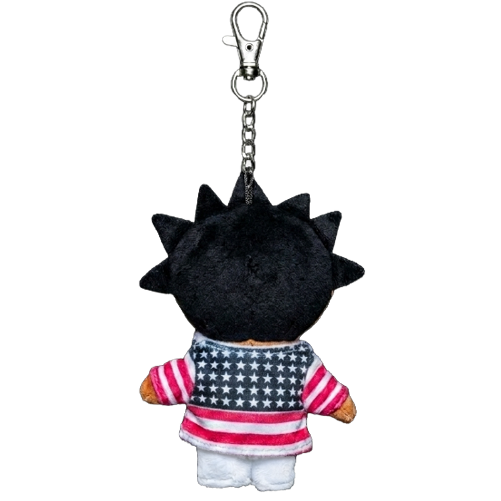 THE UZI VERT plush keychain bag charm — miniature streetwear and metal clasp hardware