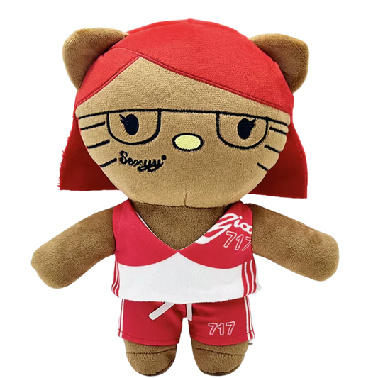 THE SKEE rapper plush collectible — soft sculpture in red-and-white athletic bodice with 717 branding