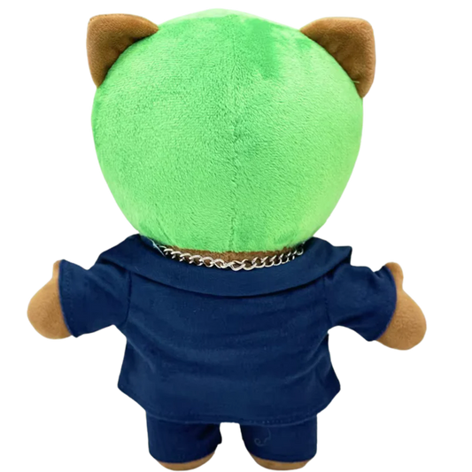 THE BLONDED R&B plush collectible — music soft sculpture showing neon-green textile hair and silver Cuban link chain