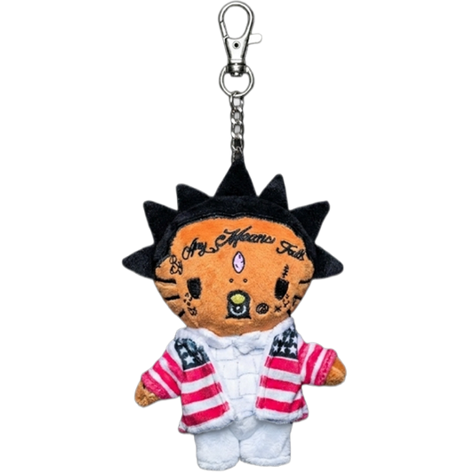 THE UZI VERT plush keychain bag charm — embroidered facial tattoos and high-volume hair
