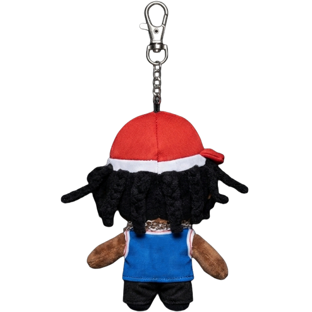 THE CARTI plush keychain bag charm — miniature streetwear and metal clasp hardware