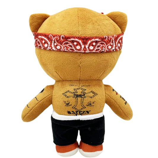 THE TWO PAC rapper plush collectible — black archival shorts with white waistband and orange-and-white technical footwear