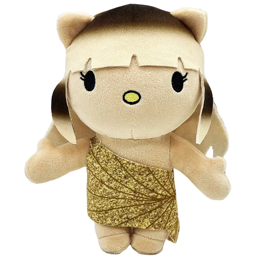 THE GOLDEN BLADE R&B plush collectible — soft sculpture in one-shoulder gold-leaf metallic wrap dress