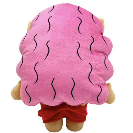 THE REDD rapper plush collectible — red archival skirt with white cross icon and silver nameplate chain