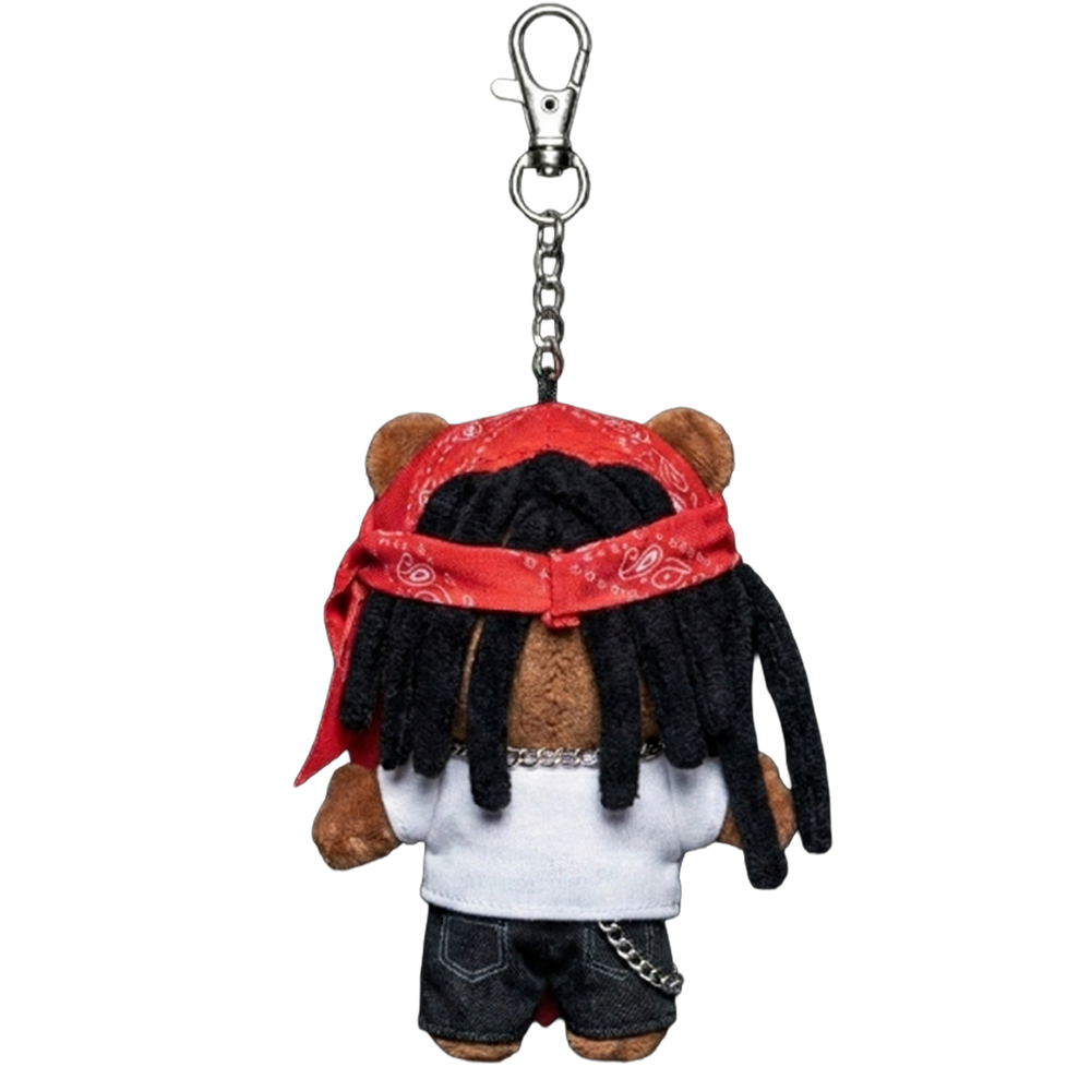 THE CARTI PREME plush keychain bag charm — miniature streetwear and metal clasp hardware