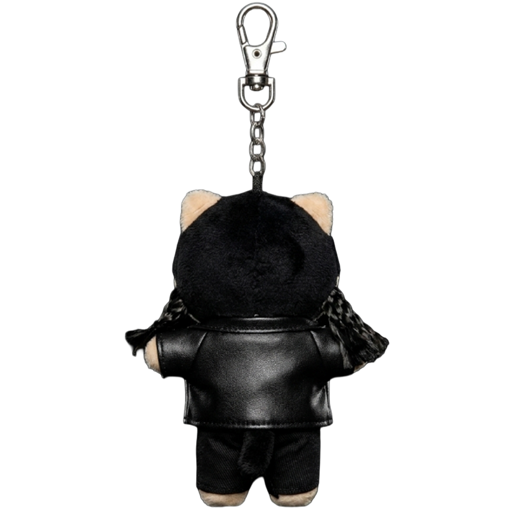 THE MASI plush keychain bag charm — signature headwear and metal clasp hardware