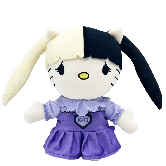 THE CRY BABY pop plush collectible — soft sculpture in tiered purple ruffled dress with heart K-12 branding