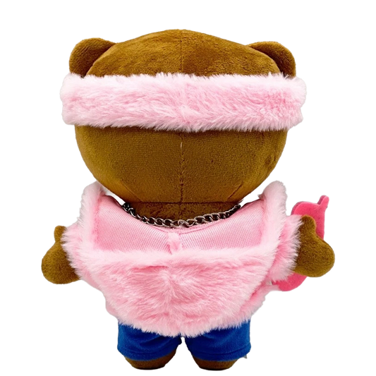 THE KILLA PINK rapper plush collectible — hip-hop soft sculpture showing miniature pink flip-phone and silver beaded chain