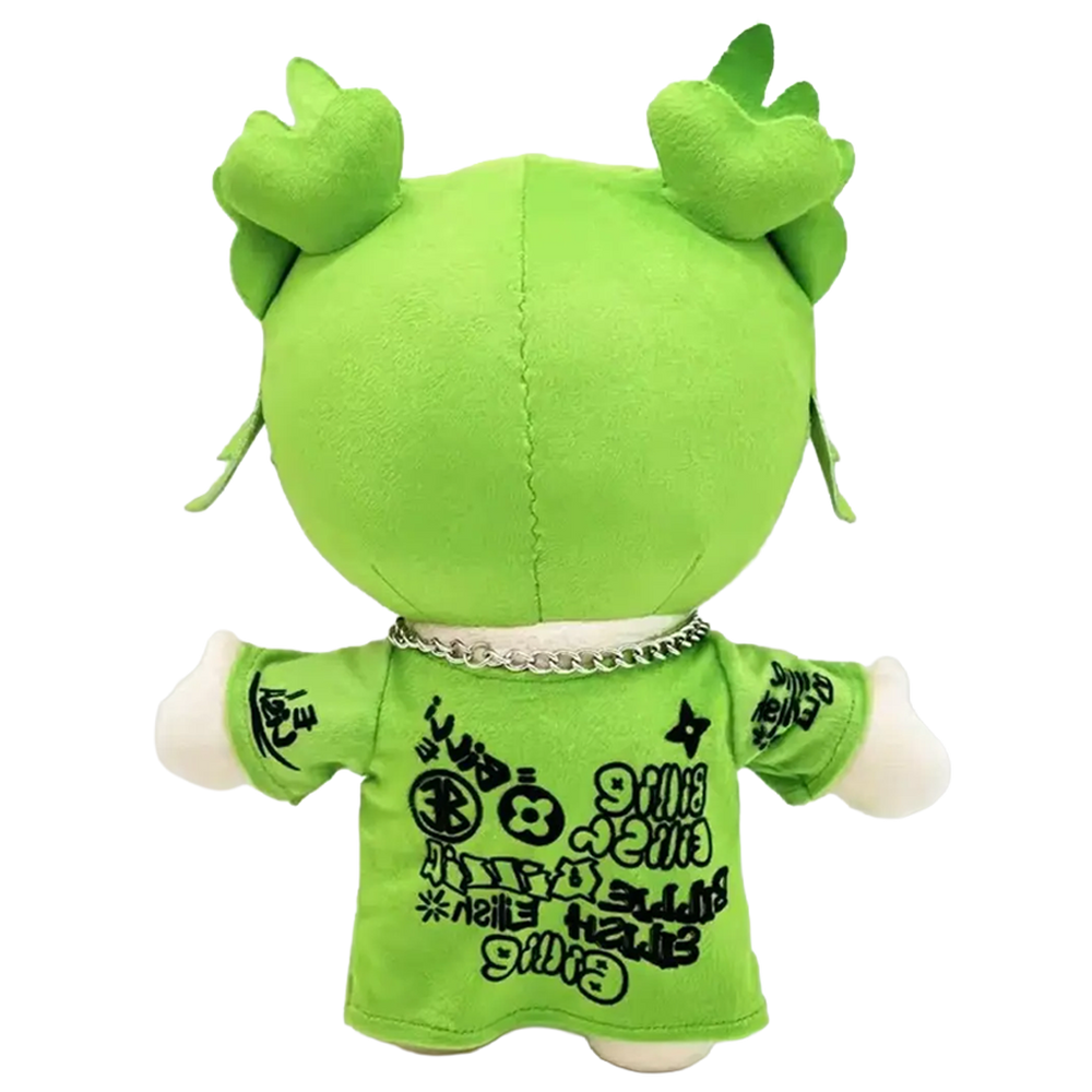 THE BILL EYE pop plush collectible, silver-tone Cuban link chain and technical eyewear on neon-green icon figure