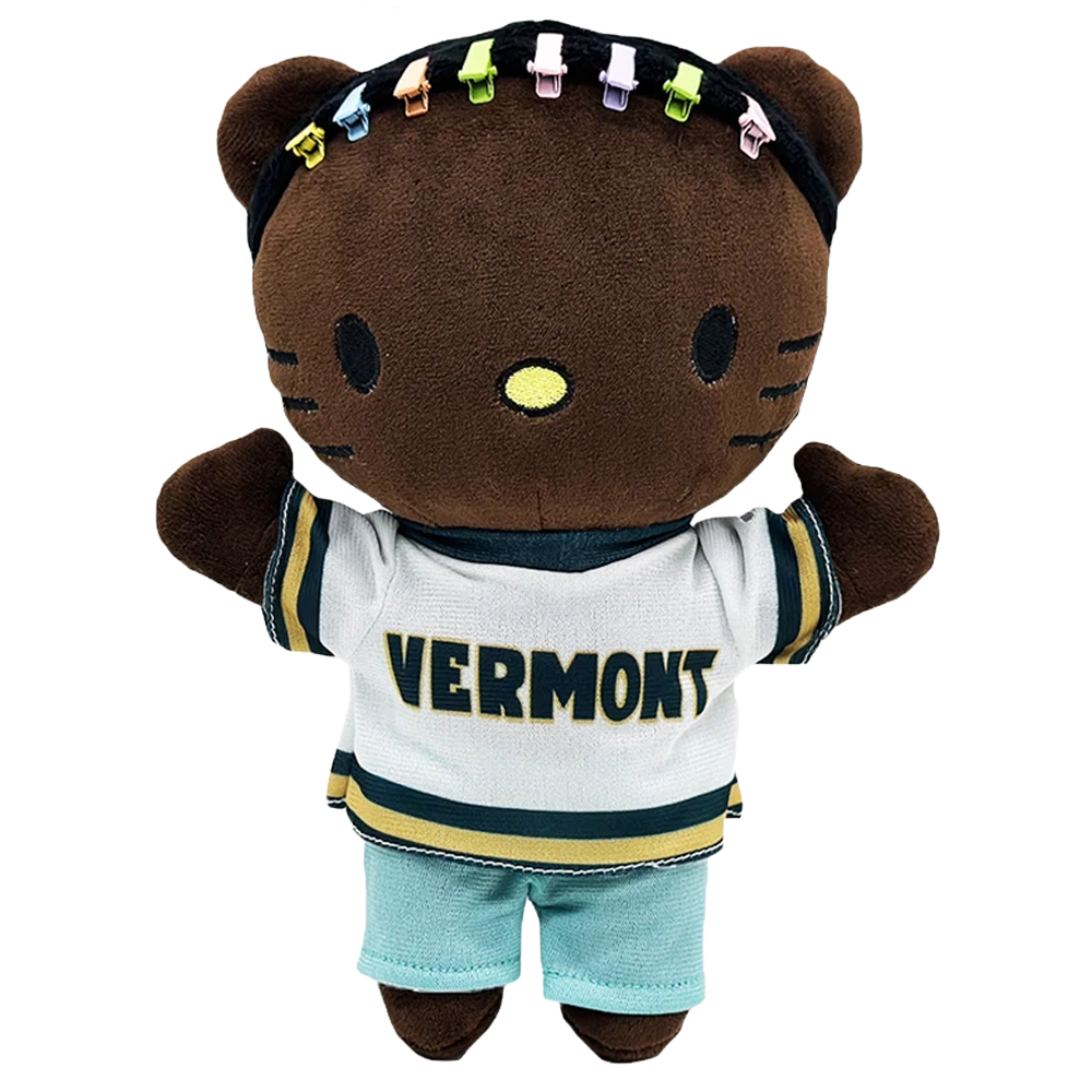 Drake Vermont custom icon plushie in a white VERMONT jersey with beaded braids