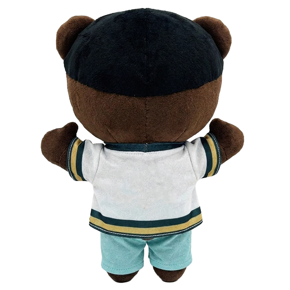 Drake Vermont custom icon plushie in a white VERMONT jersey with beaded braids, view 2
