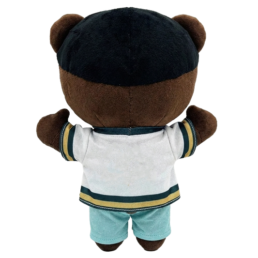 Drake Vermont custom icon plushie in a white VERMONT jersey with beaded braids, view 2
