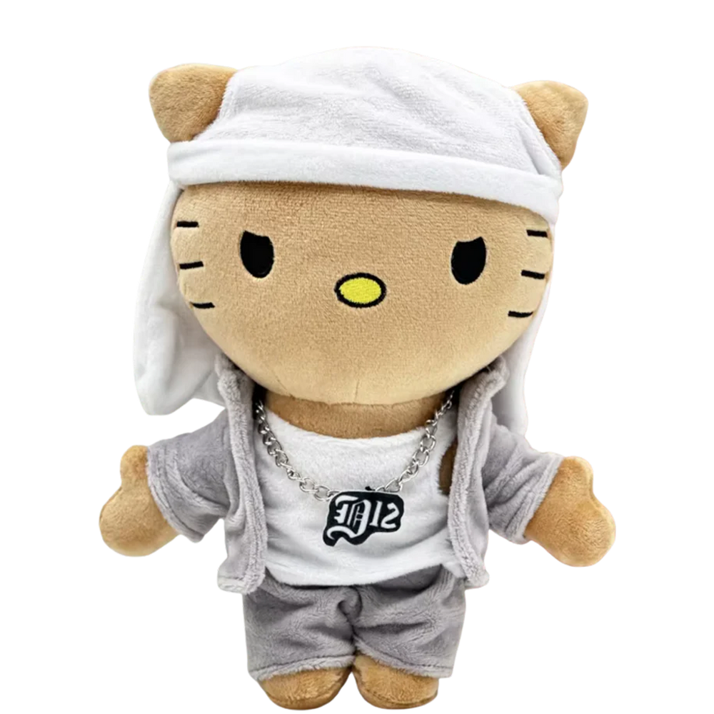 THE SLIM SHADY rapper plush collectible, hip-hop soft sculpture figure in grey velour track jacket and trousers over a white tee