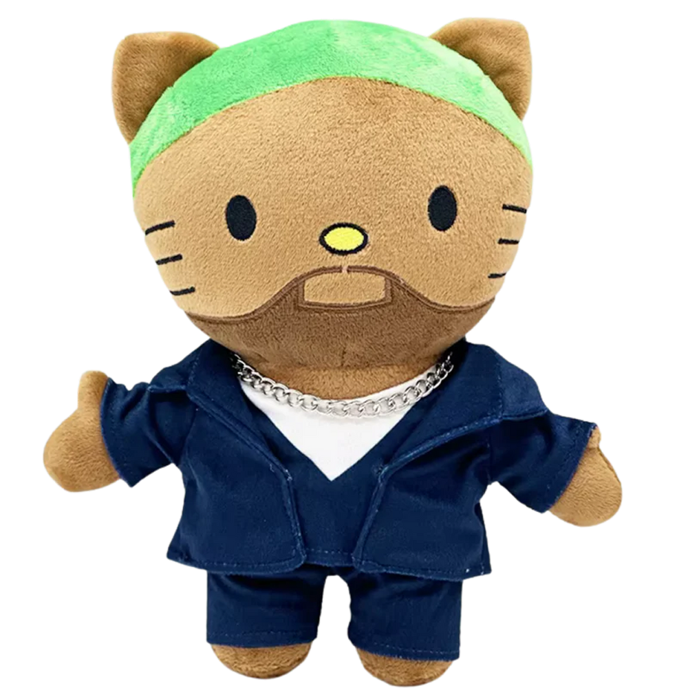 THE BLONDED R&B plush collectible, music soft sculpture in navy formal suit jacket and trousers over a white tee