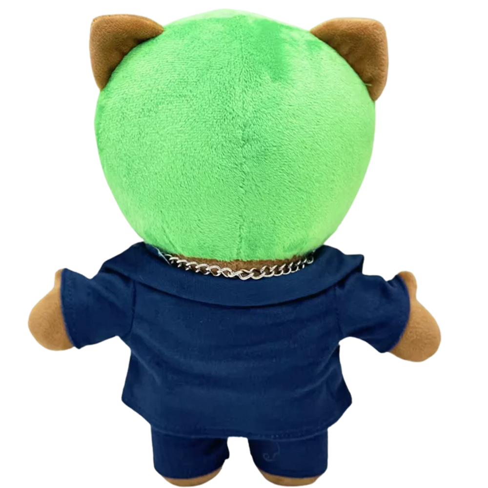 THE BLONDED R&B plush collectible, music soft sculpture showing neon-green textile hair and silver Cuban link chain