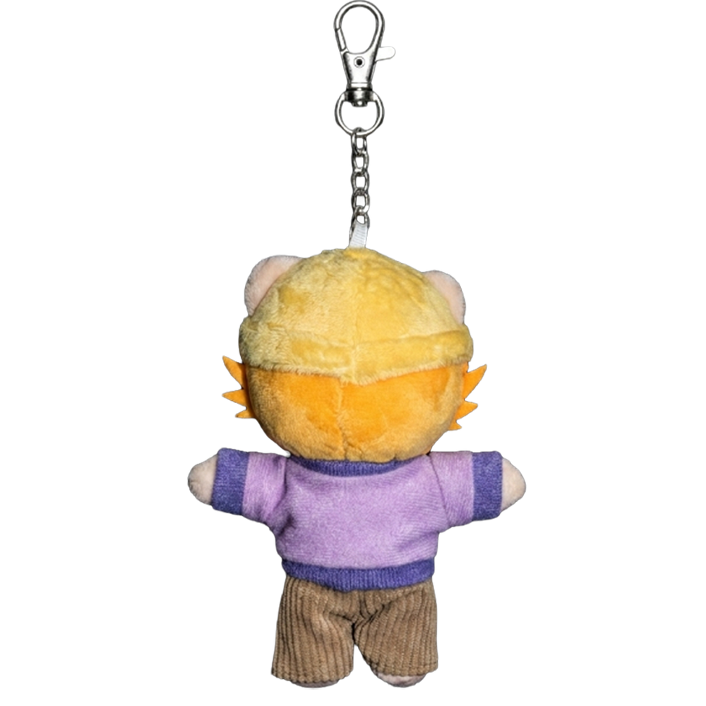 THE DREW plush keychain bag charm, signature headwear and metal clasp hardware