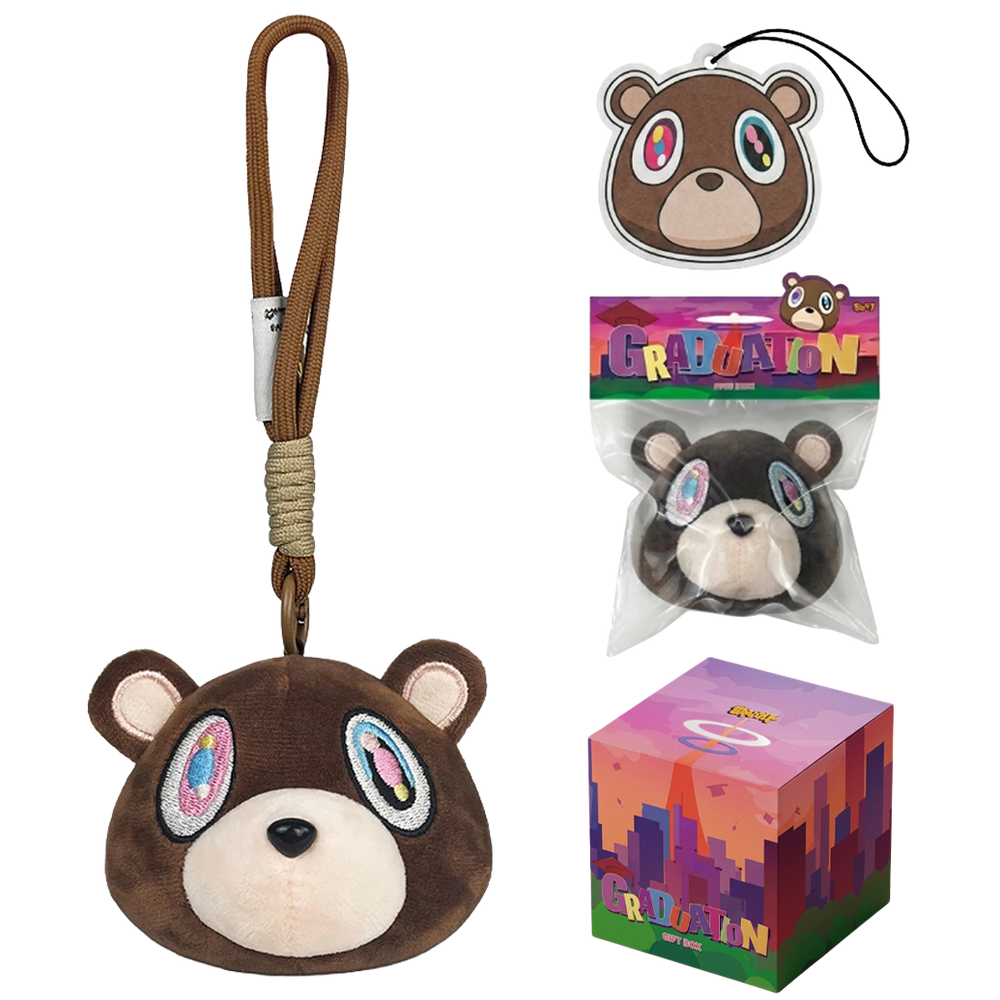 THE DROPOUT BEAR HEAD bear plush collectible, archival display box with skyline artwork and air freshener