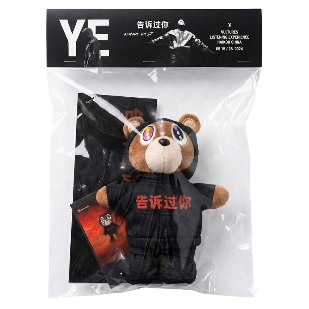 THE VULTURES BEAR bear plush collectible, red chest embroidery on the hoodie