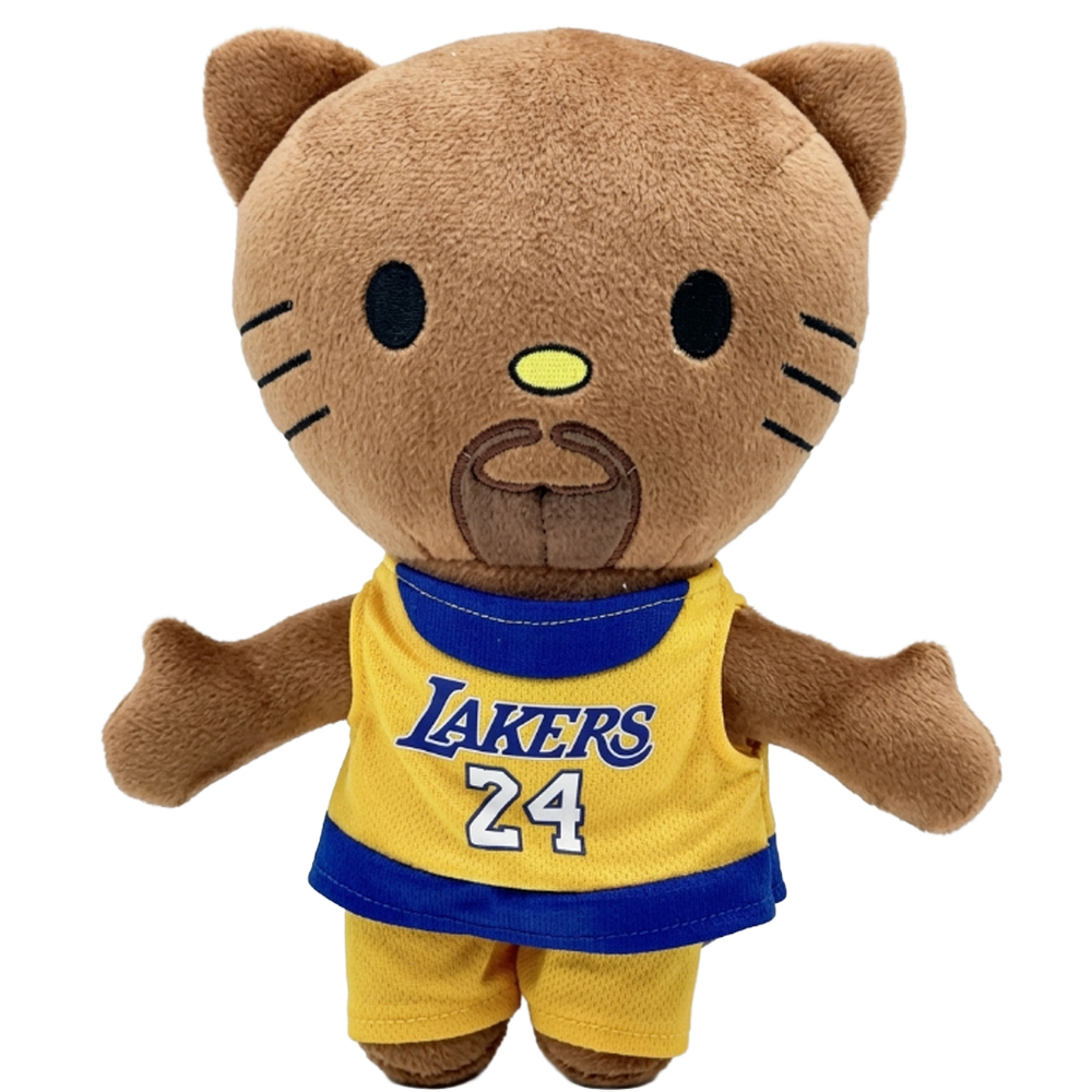 THE MAMBA basketball plush collectible, soft sculpture in yellow-and-purple varsity jersey with contrast ribbed neckline