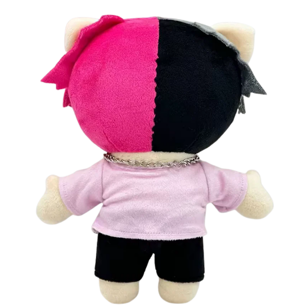 THE BEAMER BOY rapper plush collectible, pink graphic tee, black shorts and silver Cuban link chain on icon figure